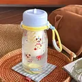 Süße Cartoon-Katze Kunststoff-Trinkflasche mit Teesieb und Strohhalm in Hellblau - Cartoon Katzen Stil (FL7865)