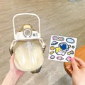 Large capacity portable belly water bottle with straw and cute cartoon DIY space stickers - 1000ml / White (With Stickers)