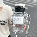 Adorable bear-shaped plastic water bottle with goggles lid and adjustable shoulder strap - 800ML / White