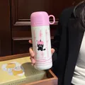 Niedliche rosa und weiße Edelstahl Isolierflasche mit Katzenmotiv und praktischem Deckel - Cartoon Süße Katze (KP7364)