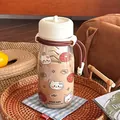 Niedliche Cartoon Katze transparente Kunststoff-Wasserflasche mit Teesieb und Gurt - Cartoon Katze Und Donut Stil (FL7865)