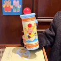 Niedliche Cartoon Stern Isolierflasche aus Edelstahl mit einem roten Kugeldeckel für Damen - 550ml / Roter Sternmann (4421) / Gelb