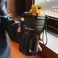 Modern matte black insulated coffee mug featuring a vibrant yellow straw and portable handle - 400ml / Black (XJ-325)