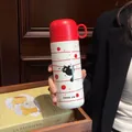 Edelstahl-Isolierflasche mit süßem schwarzen Katzenmuster und rotem Deckel - Rote Linie Katze (KP7364)