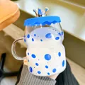 Creative Klein blue polka dot glass mug with silver crown lid and convenient handle - Blue Polka Dot / 450ml / Dots