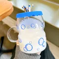 Detail of Klein blue glass cup with a creative crown lid and handle, elegant drinkware. - Pink Bubble Style / 450ml / Bubble