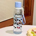 Cute blue cartoon water bottle with straw and puppy pattern design for girls - Blue