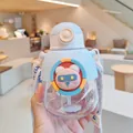Detail view of cute cartoon bear water bottle with adjustable strap for children - 800ML / WB-5379 / Blue