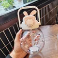 Simpatica borraccia a forma di coniglio con cannuccia e manico, grande capacità, colore beige - 1000ML / Rosa