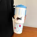 Isolierbecher aus Edelstahl mit großem Fassungsvermögen, Griff und Katzenmuster - 700ml / Blauer Deckel Schwarze Katze