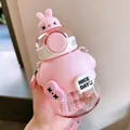 Cute pink rabbit cartoon water bottle with straw and NICE DAY tag for children's use. - 730ml / Pink