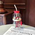 Grande bouteille d'eau en verre avec paille et couvercle rouge, au design COOL - 730ml / Transparent Rouge (GP-4140B)