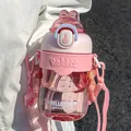 Portable pink rabbit plastic water bottle with straw and adjustable strap for kids - Small (620ml) / Pink