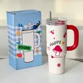 Großer 900ml Edelstahl Isolierbecher mit rotem Griff und süßen Pilzmustern, hält warm - 700ml / Roter Pilz