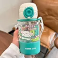 Gourde portable en Tritan pour enfants avec paille et motif d'ours mignon en vert - 600ml / Cartoon Park (25403) / Vert