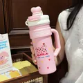 Großer rosa Edelstahl-Thermobehälter mit Griff und süßem Welpen-Cartoon-Design - 700ml / Rosa Gepunktet