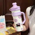 Isolierbecher aus Edelstahl mit großem Fassungsvermögen, lila und weißem Katzen-Design - 700ml / Lila Gepunktet Katze