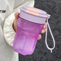 Minimalist portable purple plastic coffee cup with lid and straw for outdoor office use - 500ml / Purple