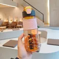 Stylish portable amber plastic sports water bottle with pink sleeve and tea infuser - 700ml / Direct Drinking Type (BK8021) / Starry Night Orange