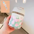 Cute portable glass water bottle with pink tulip pattern insulated sleeve and dual drinking straw - 400-500ml / Full Floral with Strap Style (BSQ518)