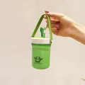 Portable green deer plastic water cup with handle and integrated mobile phone holder - 330ML / Green