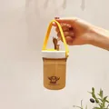 Portable deer-themed plastic water cup with yellow strap and phone holder function. - 330ML / Apricot