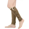 Knitted leg warmers with delicate lace trim and decorative buttons for boots and winter warmth - One Size / Khaki