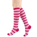 Close-up detail of vibrant pink and magenta striped knee-high socks for cosplay and dance - One Size / Pink Stripes