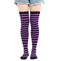 Chaussettes hautes classiques à rayures horizontales violettes et noires pour fêtes - Taille unique / Rayures Fines (62) / Mauve Clair et Noir