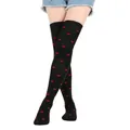 Close-up of black thigh-high socks featuring a red heart pattern for Valentine's Day - One Size / Black Socks with Small Red Heart