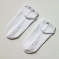 Minimalist white ankle socks featuring black embroidered 'FUCK OFF' text on the heel detail - One Size / FUCK OFF / White