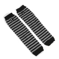 Mitaines longues à rayures noir et gris avec trous pour les pouces, au-dessus du coude - Taille unique / Manchettes longues sans doigts / Rayé Fin Noir et Gris (4)
