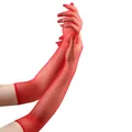 Close-up of sexy long red fishnet gloves with fingers for party or bridal costumes - Long / Red
