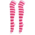 Close-up detail of pink and light pink horizontal striped over-the-knee cosplay thigh high socks - Wide Striped (46)