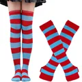 Red and blue striped over-the-knee socks with matching fingerless arm warmers set. - Red and Blue Extra Wide Stripes (12)