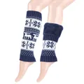 Scaldamuscoli in maglia foderati in pile con motivi festivi di renne e fiocchi - Taglia unica / Blu navy