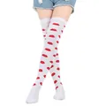 Detail view of white over-the-knee socks featuring red lip prints for Valentine's Day party - One Size / White Socks with Red Lip