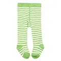Close-up of green and white horizontal striped footed tights for infants and toddlers - S (0-6 Months) / Bottoms / Light Green Fine Stripes