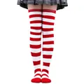 Chaussettes hautes à rayures rouges et blanches pour Noël et les costumes de fête - Taille unique / Rayures Larges (Article 27) / Blanc et Rouge