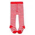 Close-up detail of infant red and white striped footed tights for holiday wear - M / Bottoms / Red and White Striped
