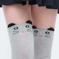 Cute kawaii cat cartoon over-the-knee socks for women with soft animal pattern design - One Size / Light Gray (Cat Head)