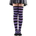 Chaussettes montantes à rayures violettes et noires pour costume de fête d'Halloween - Rayures Larges (Article 1) / Violet + Noir