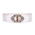 Elegant white wide elastic waist belt with ornate rhinestone buckle for women dresses - 75cm / White