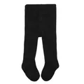 Close-up detail of solid black footed tights for infants and toddlers on a white background - S (0-6 Months) / Bottoms / Solid Black