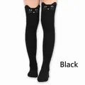 Cute black cat themed over-the-knee socks for women featuring kawaii cat ears - One Size / Black