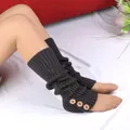 Soft dark brown knitted leg warmers featuring three decorative wooden buttons for winter boots - One Size / Dark Gray