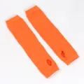 Orange long fingerless arm warmers with thumb holes for party and holiday wear - Long Solid Color / Pure Orange (36)