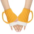 Close-up detail of yellow beer mug fingerless gloves with fluffy white foam texture - One Size / Beer Mug Shape / Yellow