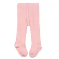 Close-up view of soft pink infant footed tights featuring a comfortable elastic waistband - S (0-6 Months) / Bottoms / Pure Pink
