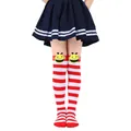 Close-up of red and white striped over-the-knee socks with cute bee plush dolls - Kids (7-12 Years) / Red and White Wide Stripes